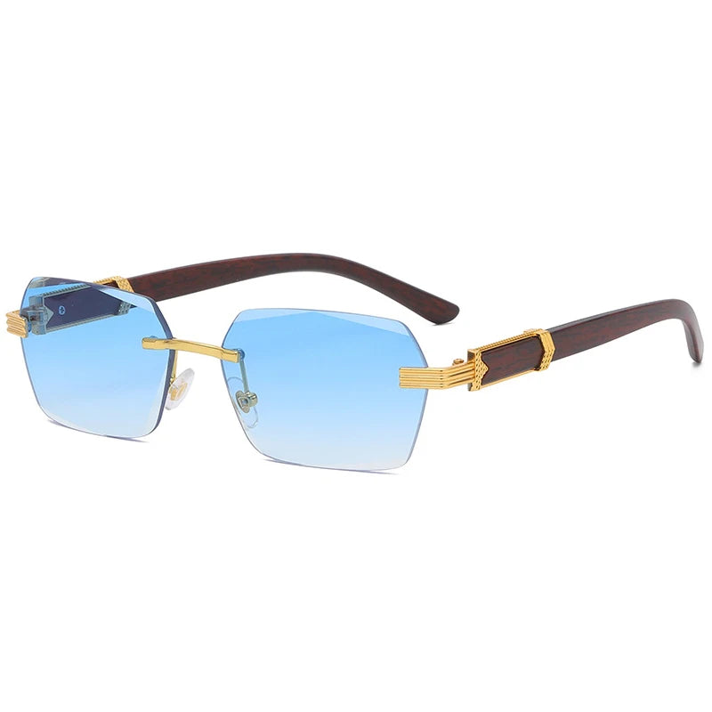 Lunette de soleil en bois femme - Hexagonale bleu