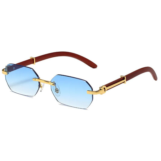 Lunette de soleil homme bois - Hexagonale bleu