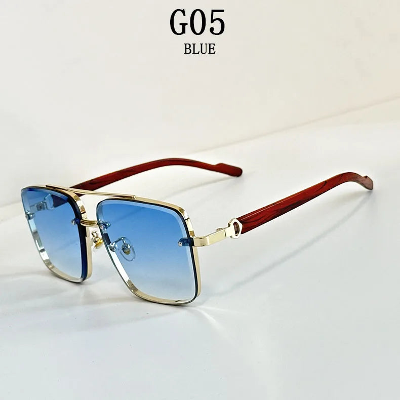 Lunette de soleil en bois femme - Carre bleu ciel